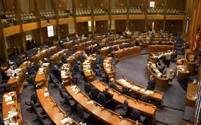 The ND Legislature meets in a building similar to the National Legislature in DC.