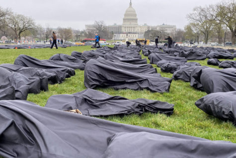 Over 1000 body bags in front of the National Hall, D.C. in addressing the deaths from guns since the Parkland shooting.